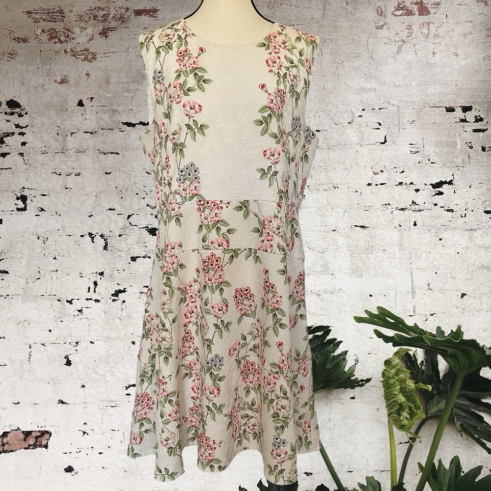 Women's Karl Lagerfeld Floral sleeveless fit & flare dress White Pink xl